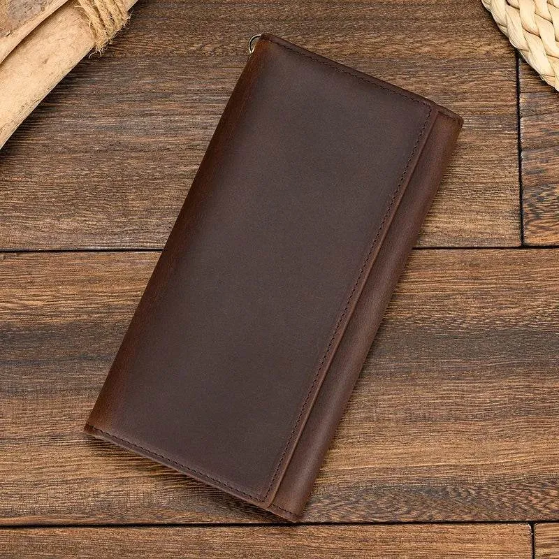 Men’s Leather Wallet with Iron Chain Clip Purse Long Fashion Wallet