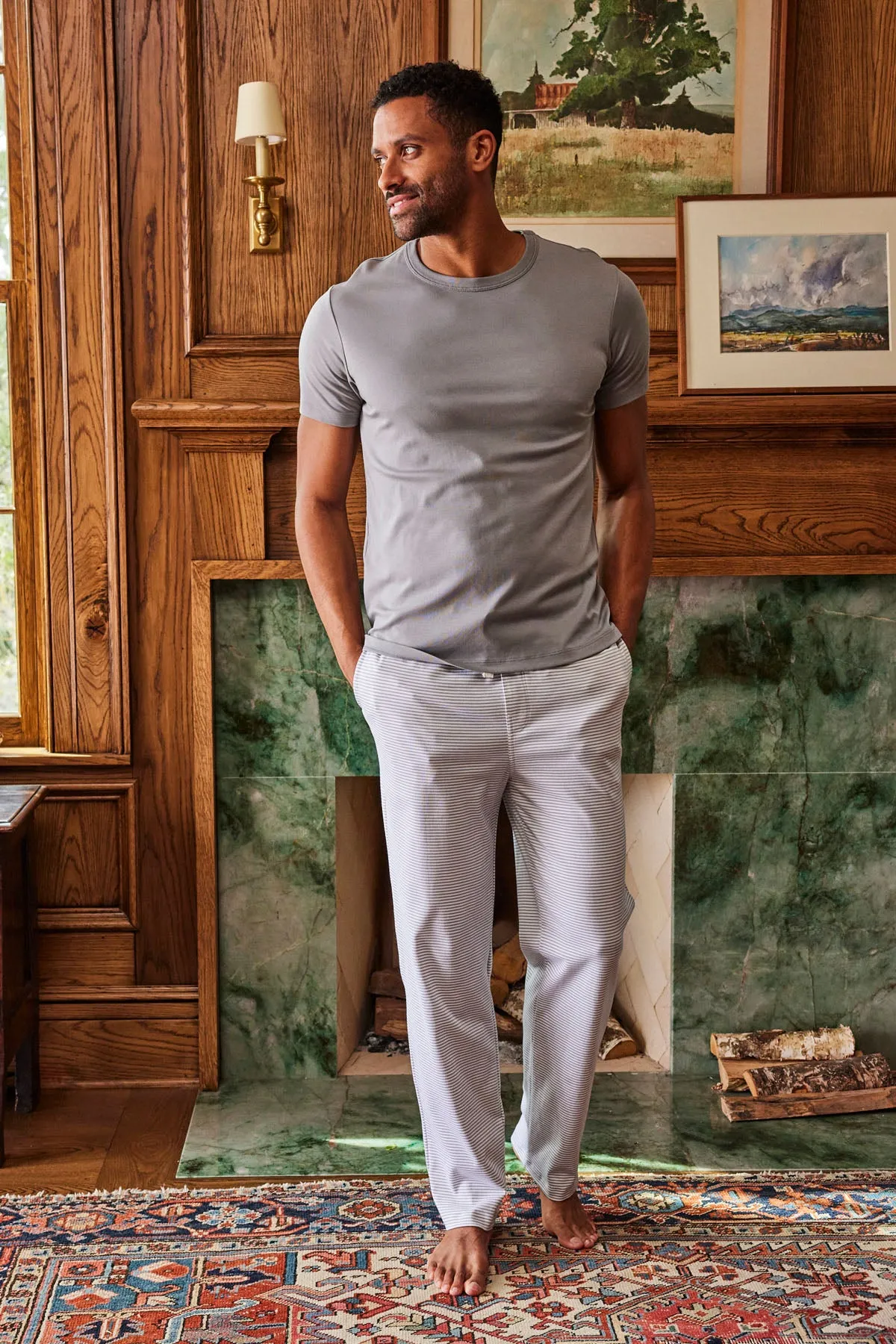 Men's Pima Sleep Pants in Slate Bar Stripe