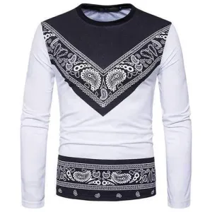 Mens Printed Pattern Striped O-Neck Casual T-Shirts