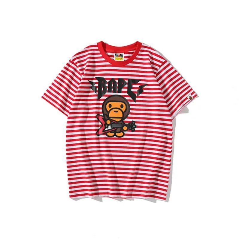 Men's Rock Bassist Striped Short Sleeve T-Shirt