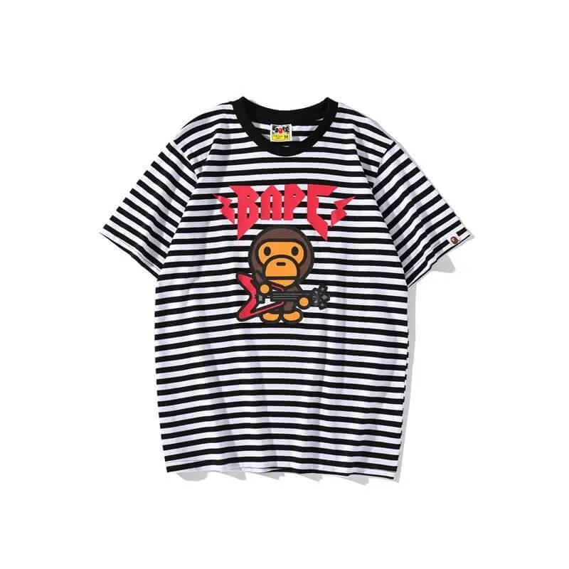 Men's Rock Bassist Striped Short Sleeve T-Shirt