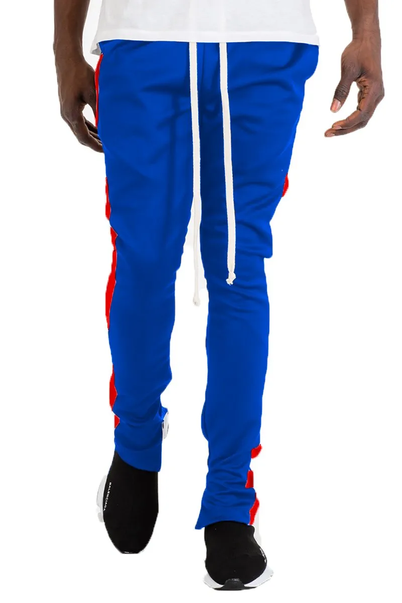 Men's Slim Fit Side Stripe Joggers- Blue & Orange