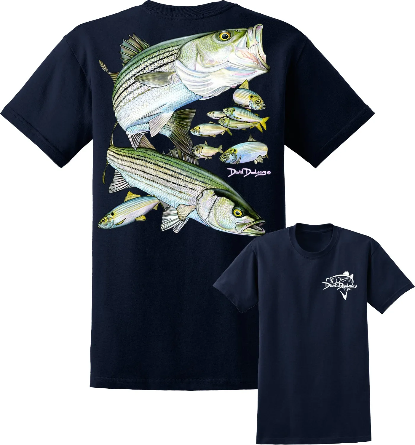 Men's Striped Bass Short Sleeve Navy Cotton T-Shirt