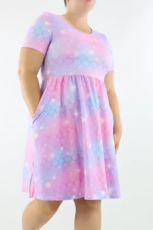 Mermazing - Short Sleeve Skater Dress - Knee Length - Side Pockets
