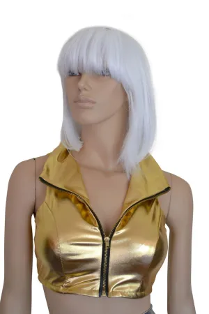 Metallic Gold Zip Crop Top