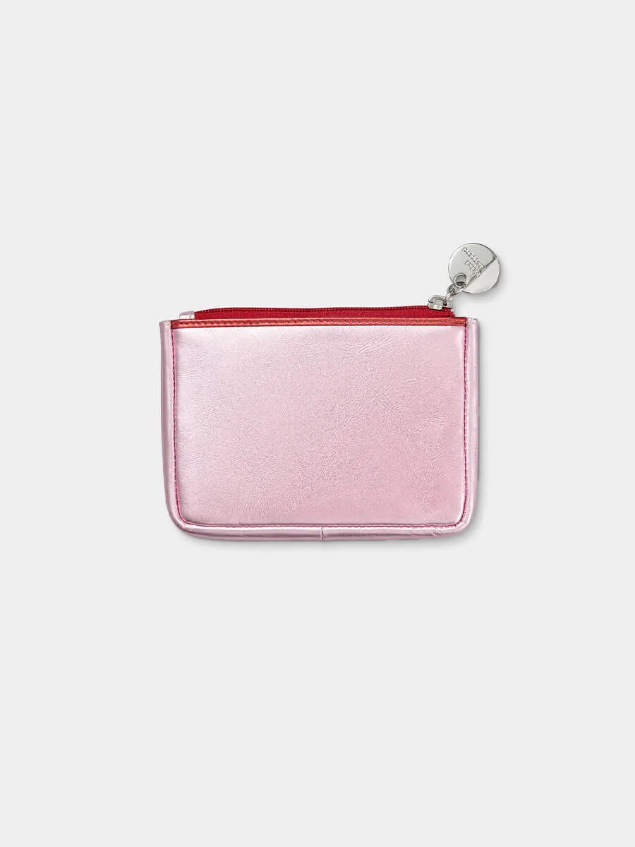 Metallic Pink Leather Heart Purse