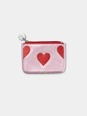Metallic Pink Leather Heart Purse