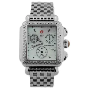 Michele Ladies Deco Day Stainless Steel 33mm MOP Stick Dial Watch w/ Diamonds Reference #: 71-6000