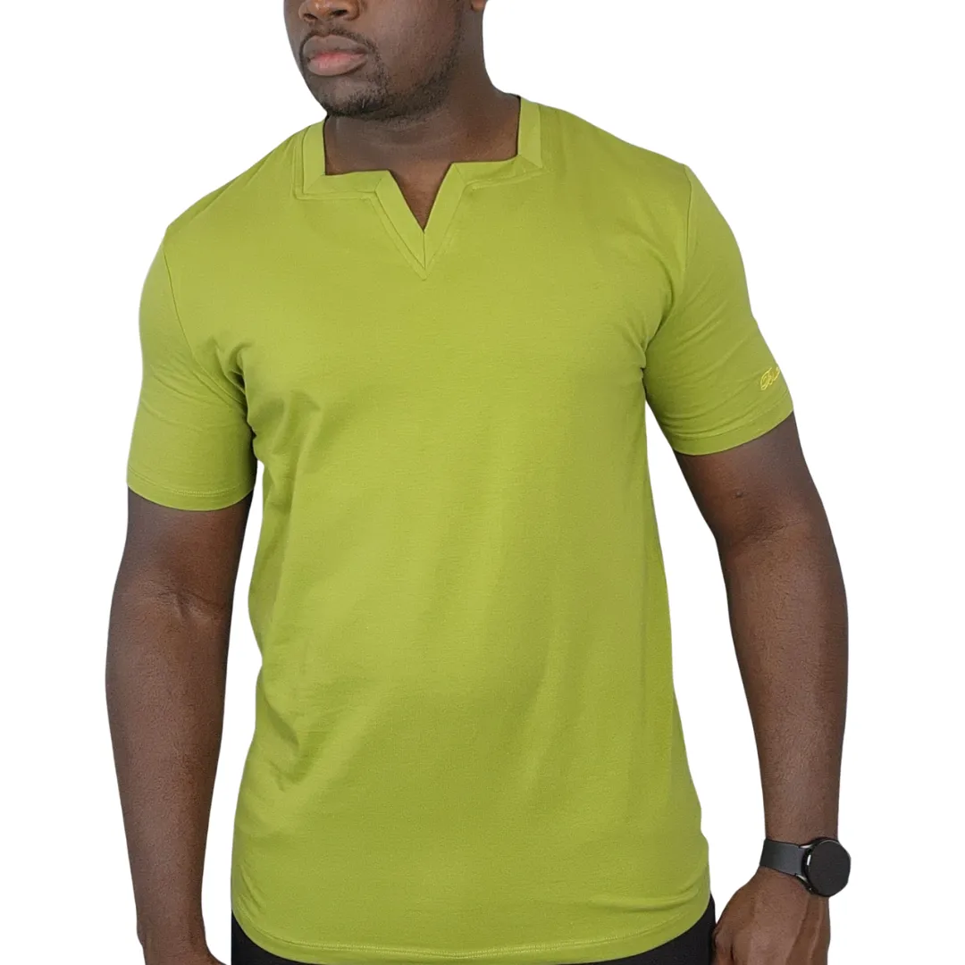 Military Green Short sleeves Square V Neck T-shirt