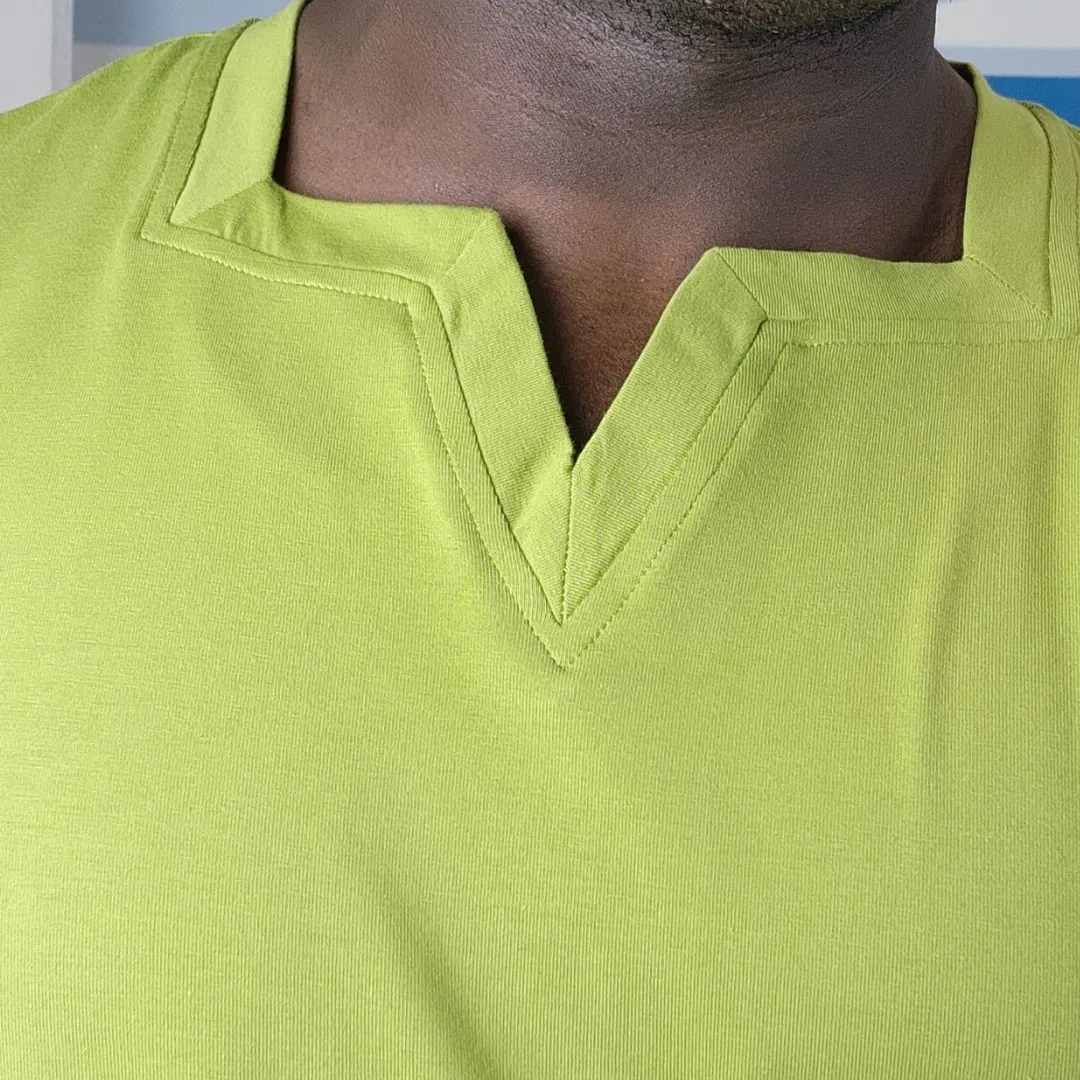 Military Green Short sleeves Square V Neck T-shirt