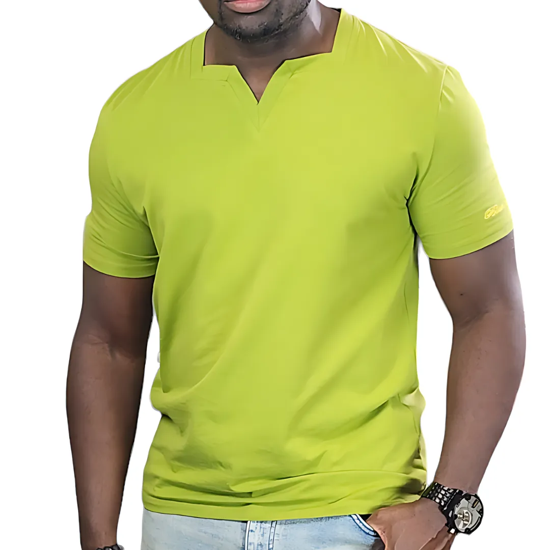Military Green Short sleeves Square V Neck T-shirt
