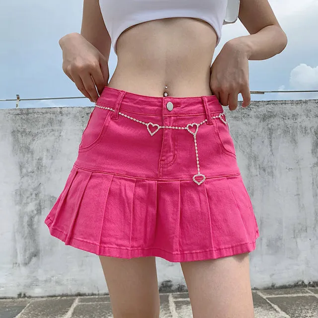 Mini Pleated Skirt Ladies Summer High Waist Jeans Shorts Skirts Women Ruffles