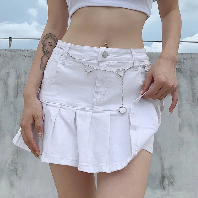 Mini Pleated Skirt Ladies Summer High Waist Jeans Shorts Skirts Women Ruffles