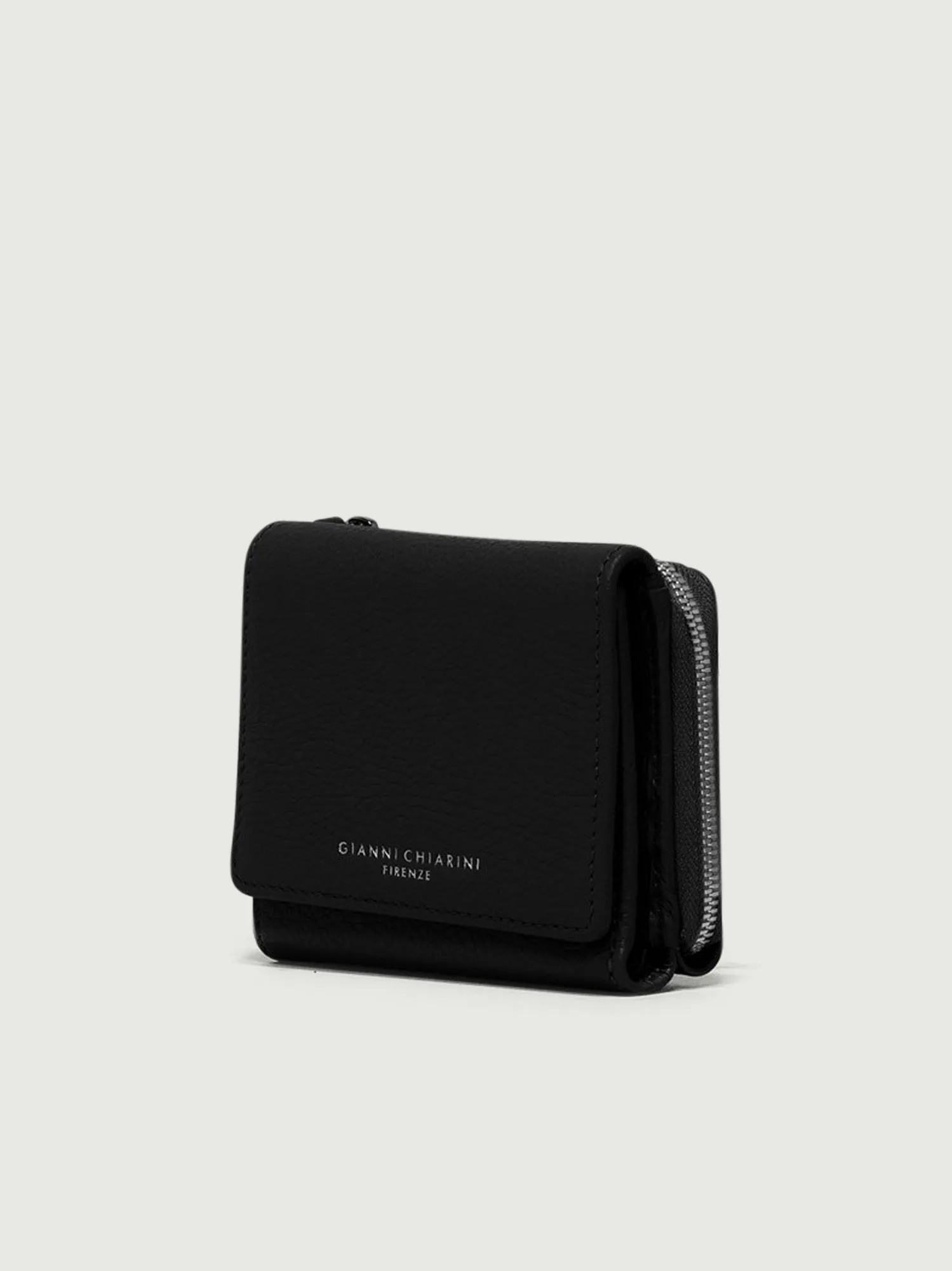 Mini portafoglio in pelle martellata nera
