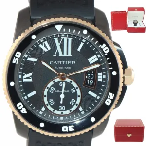 MINT Cartier Calibre Diver PVD Steel Rose Gold Black Rubber 42mm Dive Watch 3729