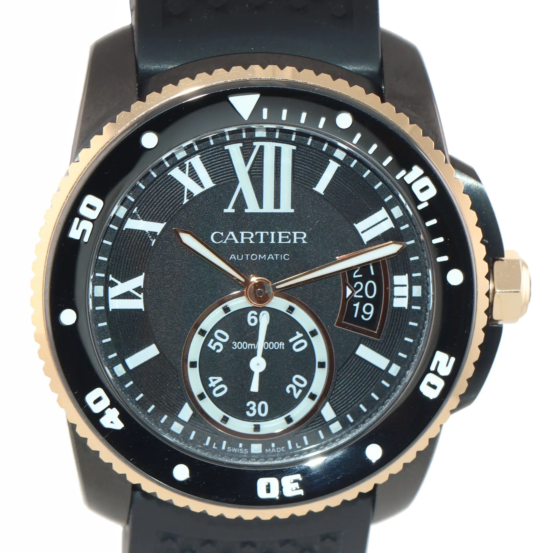 MINT Cartier Calibre Diver PVD Steel Rose Gold Black Rubber 42mm Dive Watch 3729