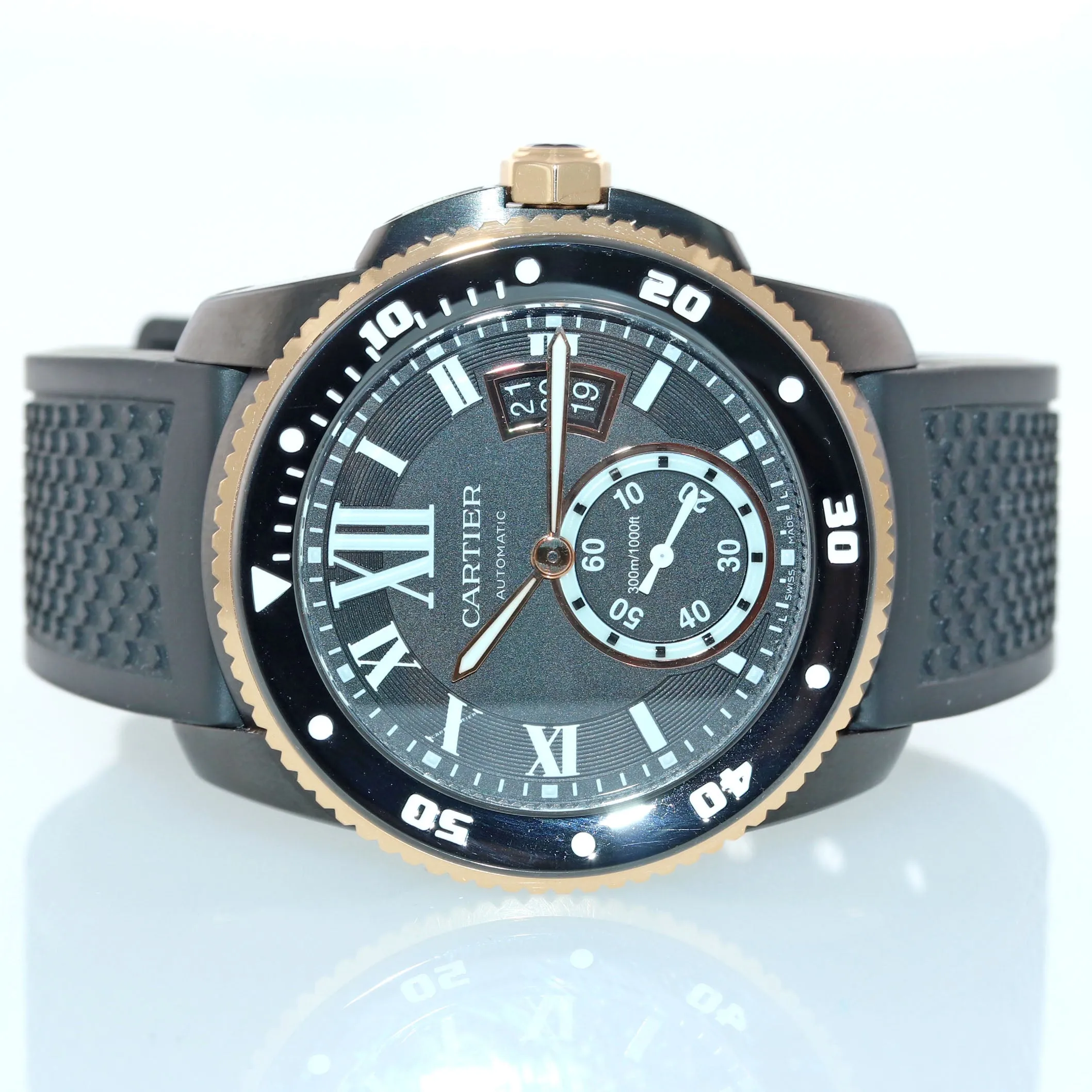 MINT Cartier Calibre Diver PVD Steel Rose Gold Black Rubber 42mm Dive Watch 3729