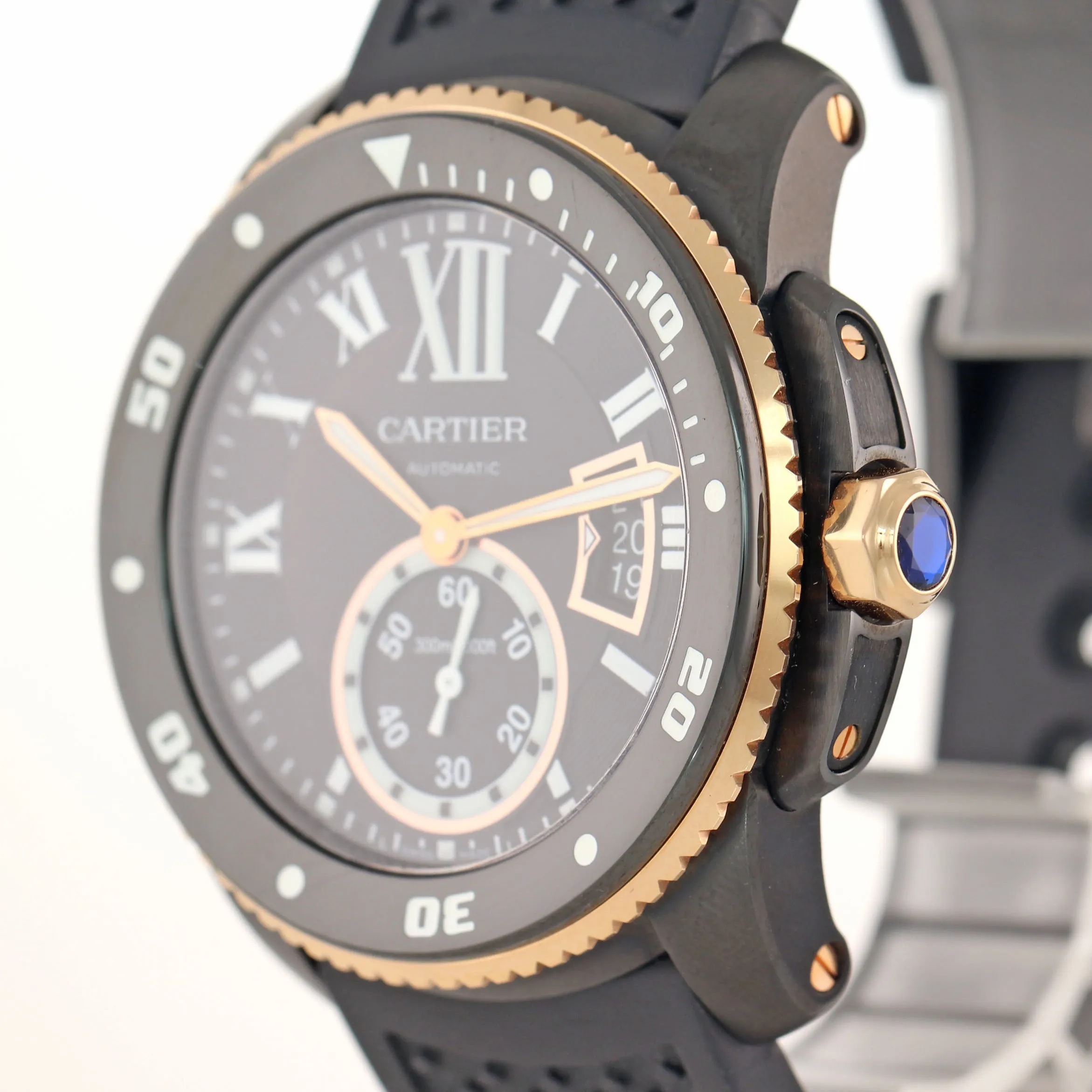 MINT Cartier Calibre Diver PVD Steel Rose Gold Black Rubber 42mm Dive Watch 3729