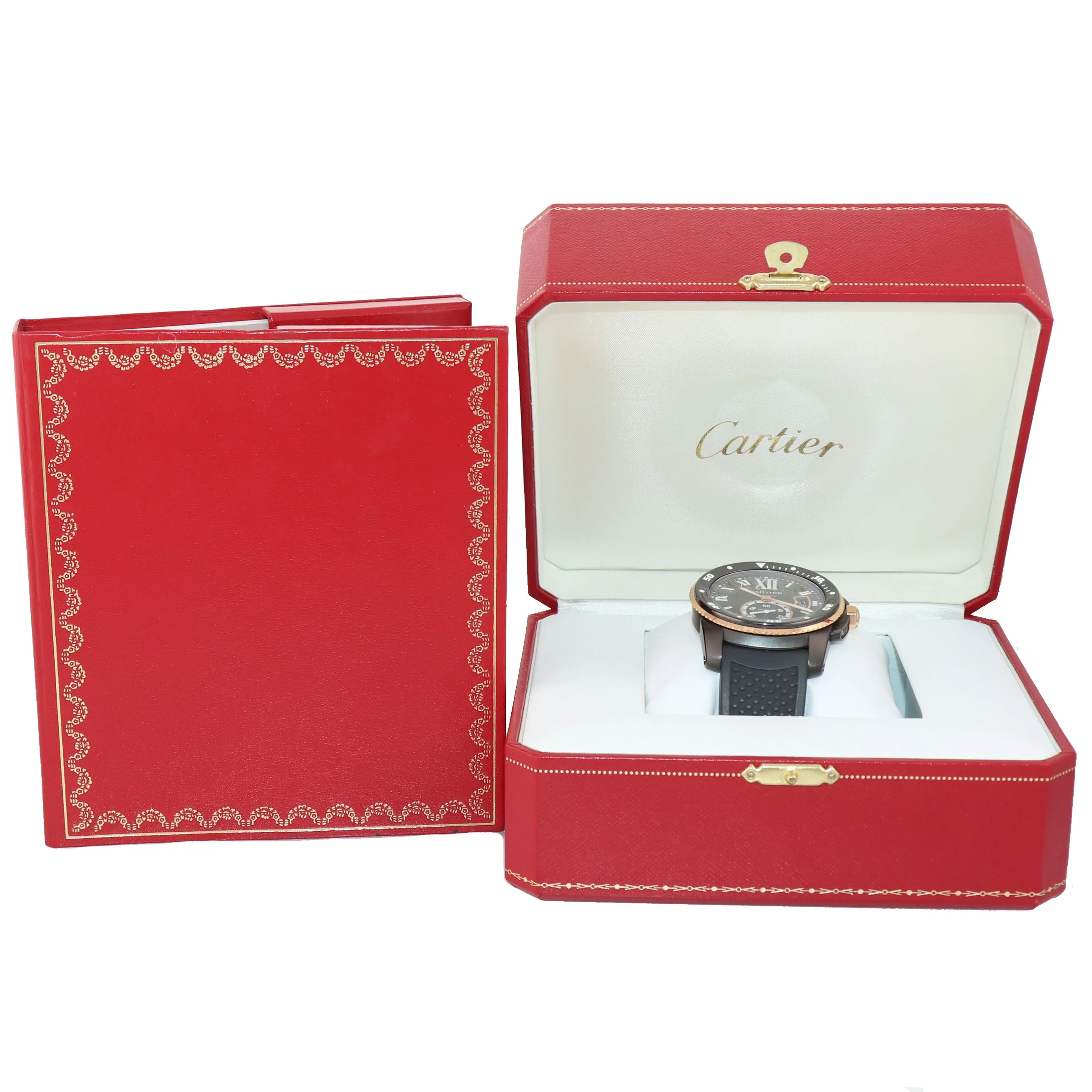 MINT Cartier Calibre Diver PVD Steel Rose Gold Black Rubber 42mm Dive Watch 3729