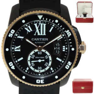 MINT Cartier Calibre Diver Rose Gold Black Steel 42mm Dive Watch W2CA0004 3729