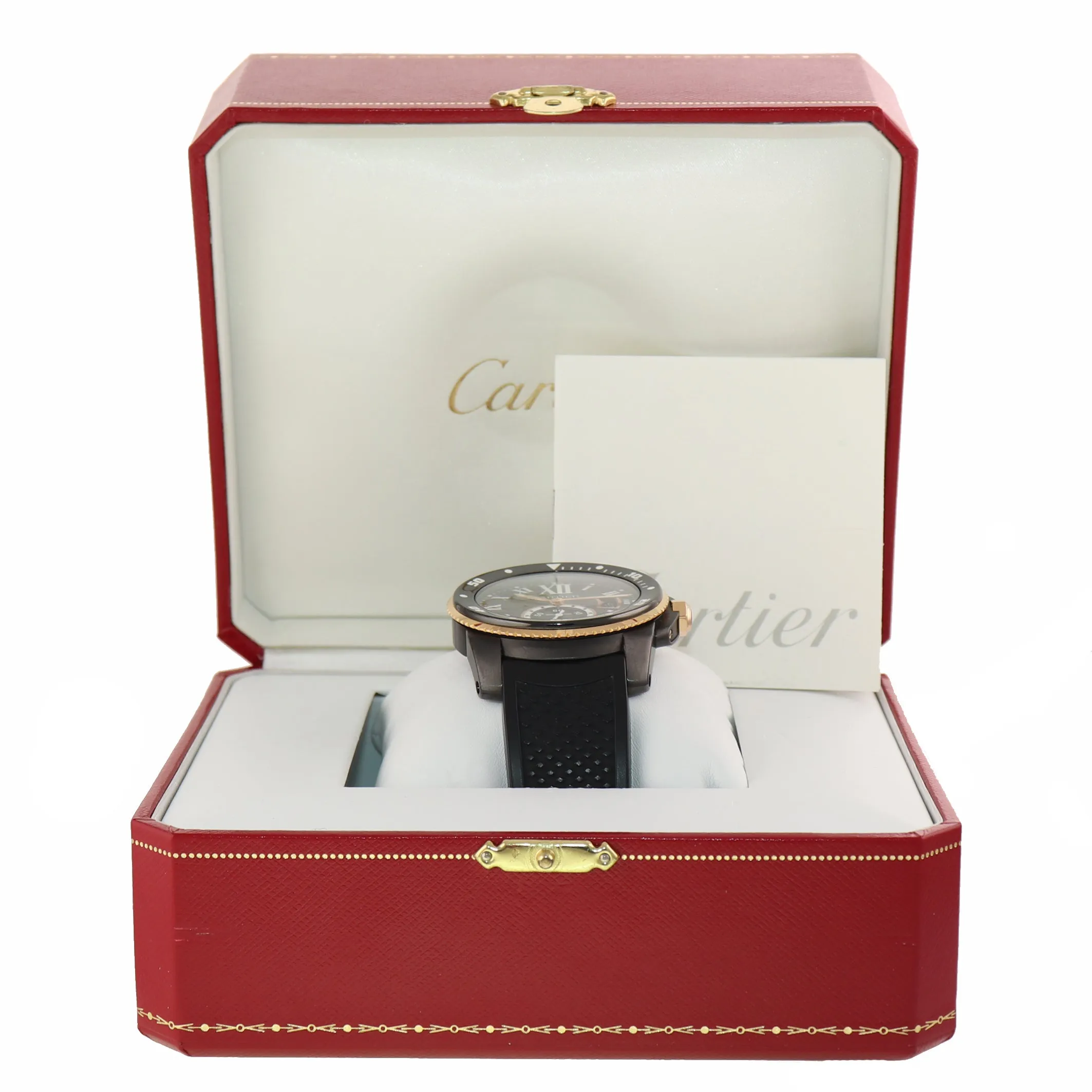 MINT Cartier Calibre Diver Rose Gold Black Steel 42mm Dive Watch W2CA0004 3729