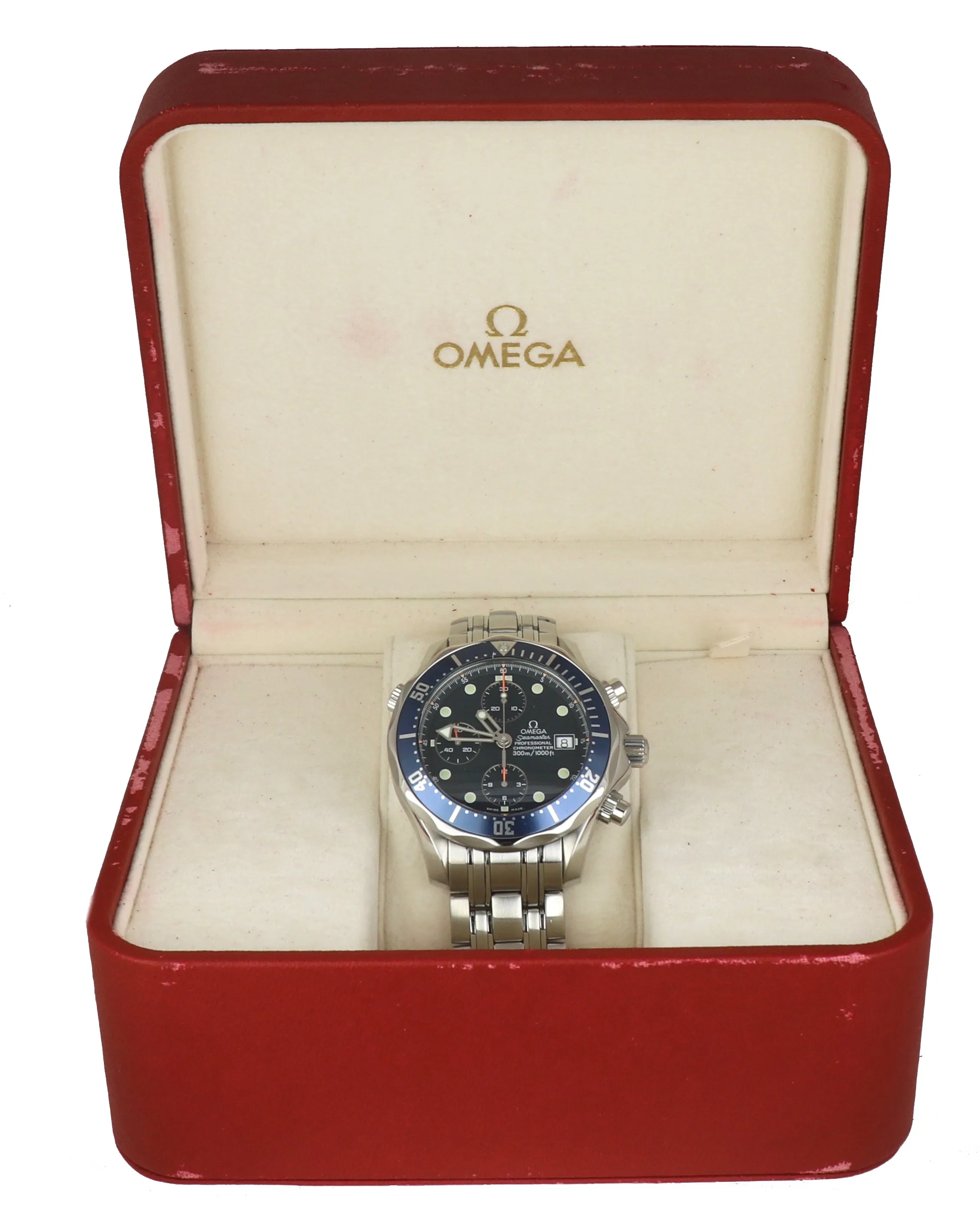 MINT Omega Seamaster 300M Chronograph Diver 41mm Blue 2599.80 Stainless Watch