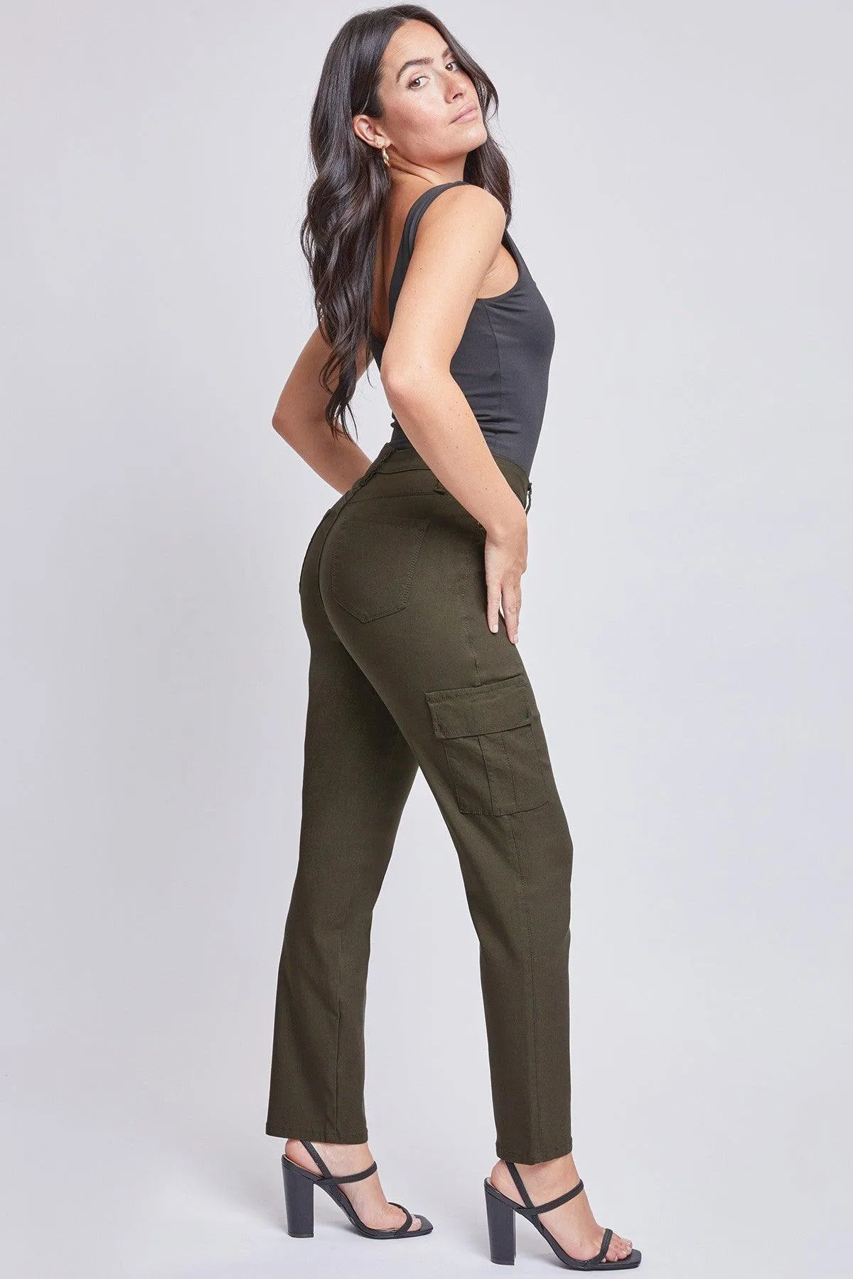 Missy Hyperstretch High Rise Straight Leg Cargo-Dark Olive