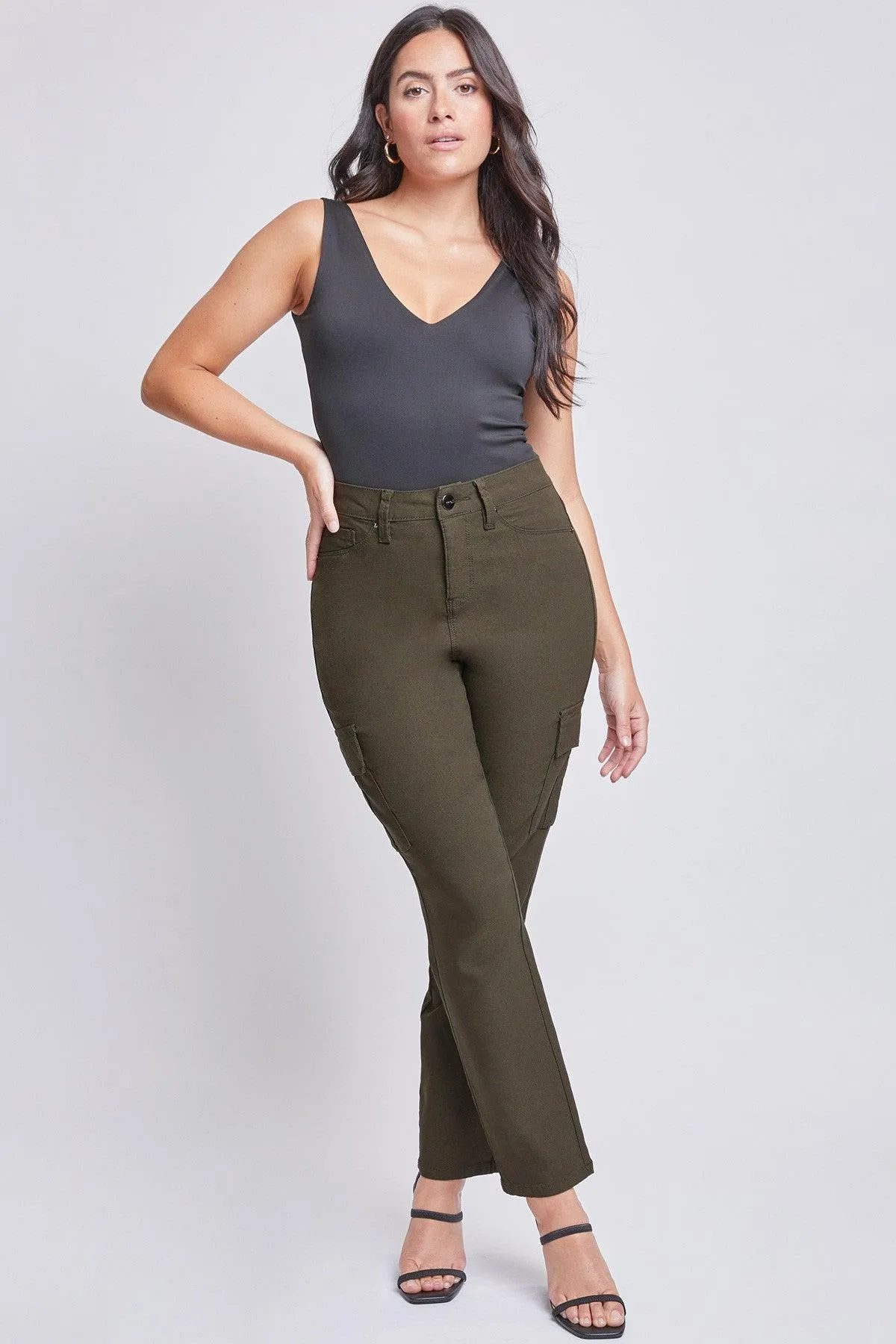Missy Hyperstretch High Rise Straight Leg Cargo-Dark Olive