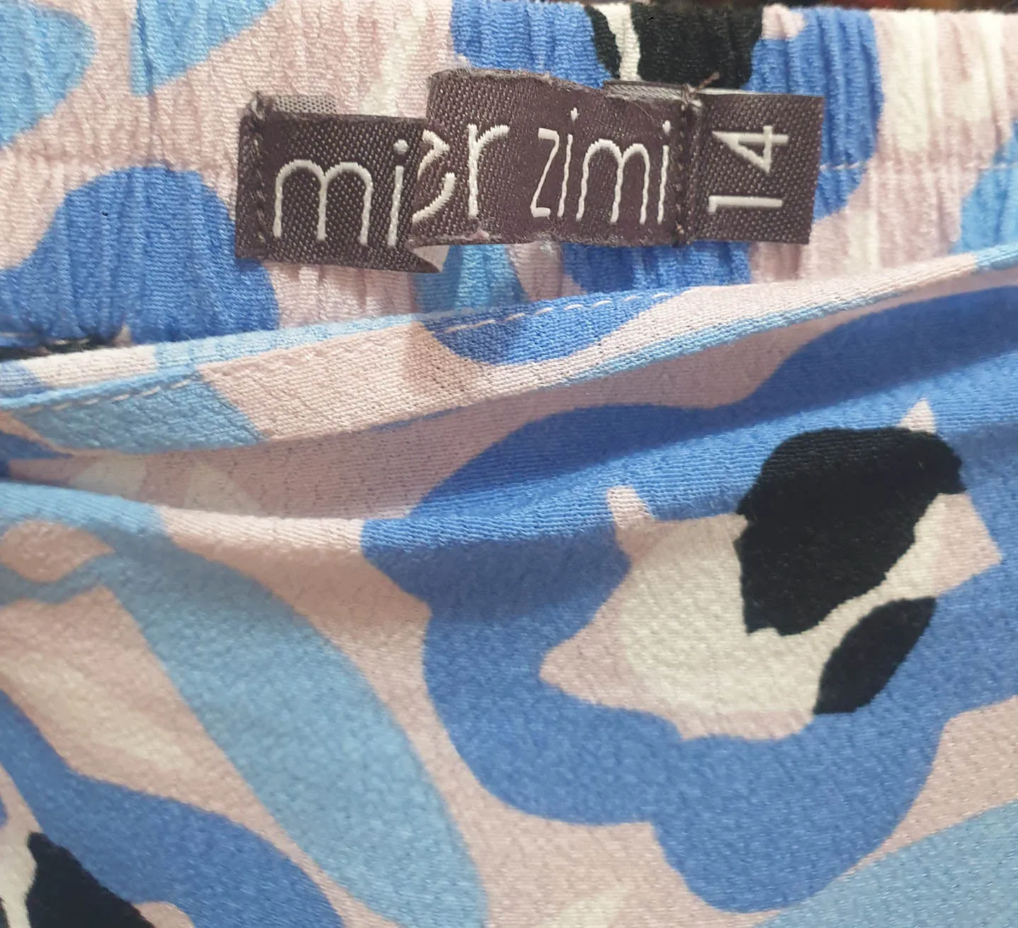 Mister Zimi blue print faux wrap skirt size 14