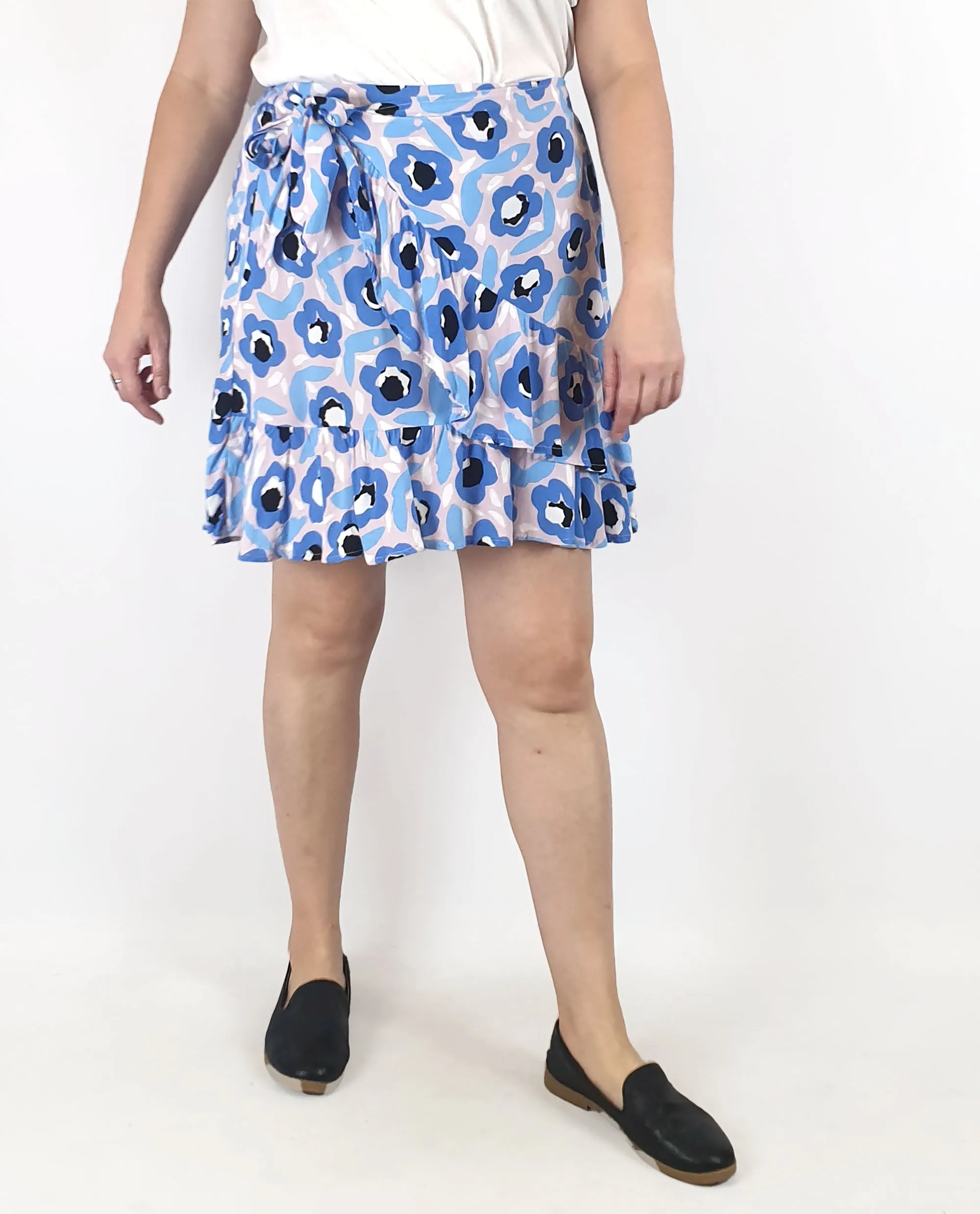 Mister Zimi blue print faux wrap skirt size 14