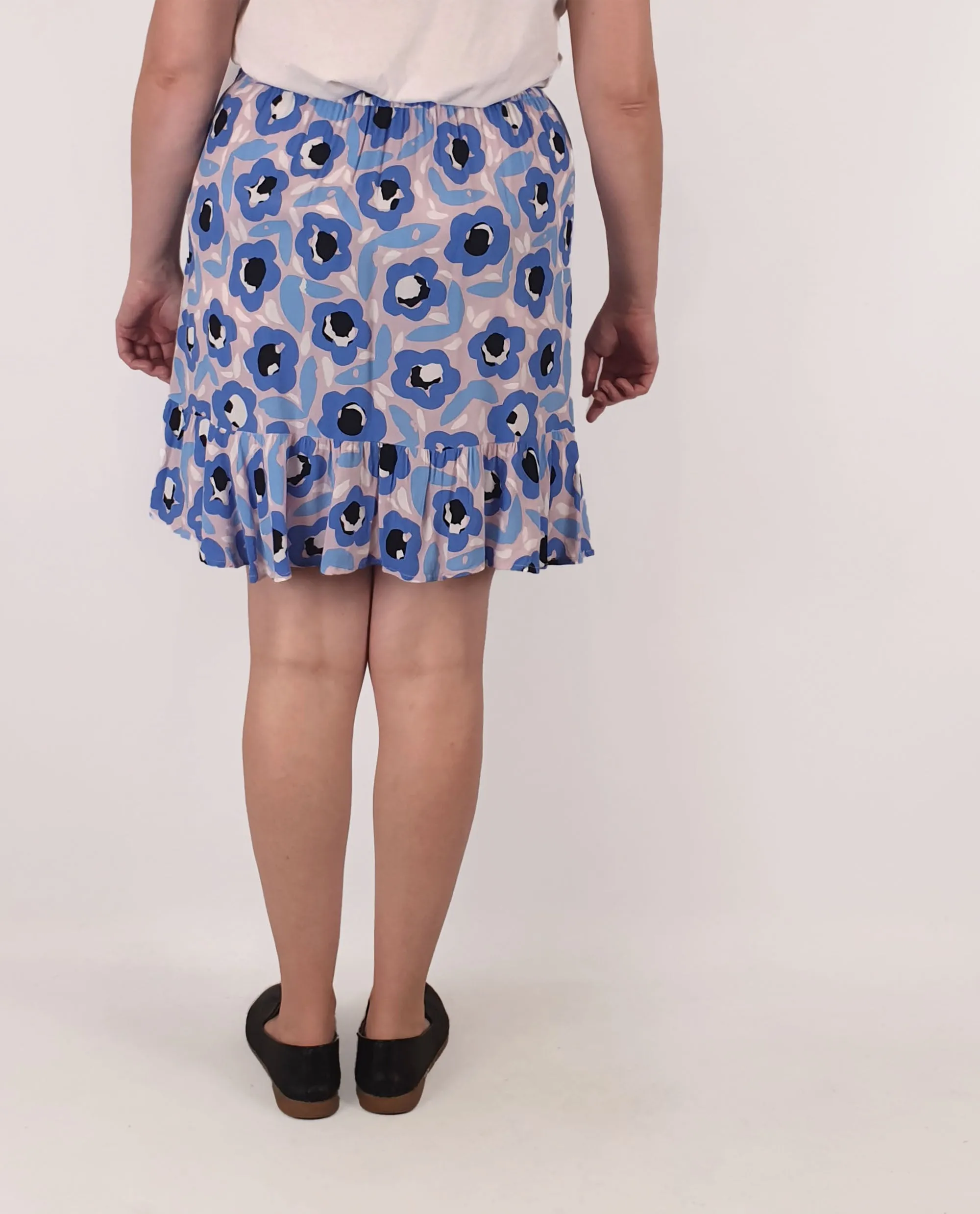 Mister Zimi blue print faux wrap skirt size 14