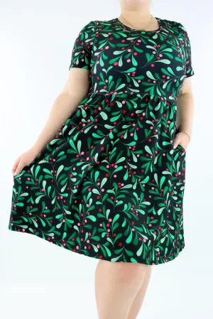 Mistletoe - Short Sleeve Skater Dress - Knee Length - Side Pockets