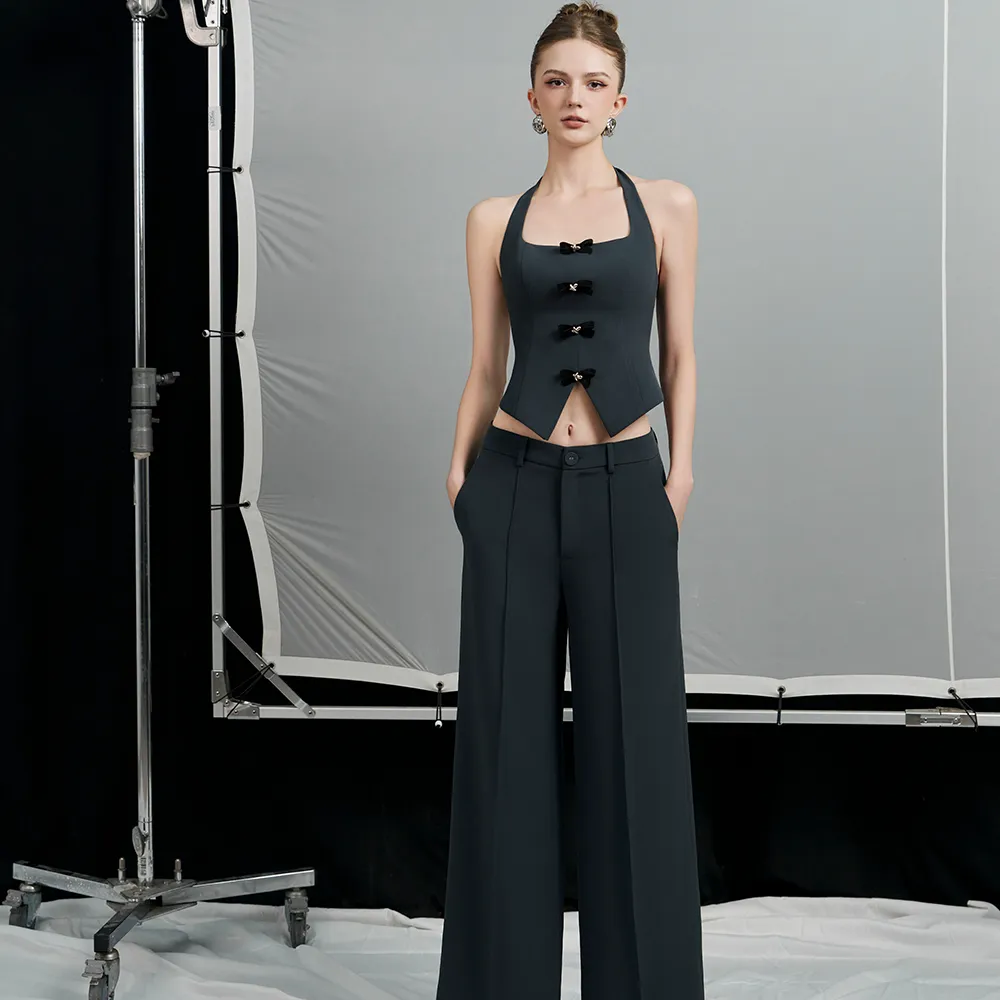 Mollynista Wide-Leg Low-Rise Blue Designer Pants