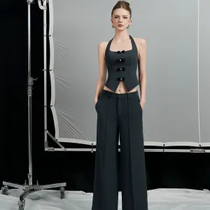 Mollynista Wide-Leg Low-Rise Blue Designer Pants