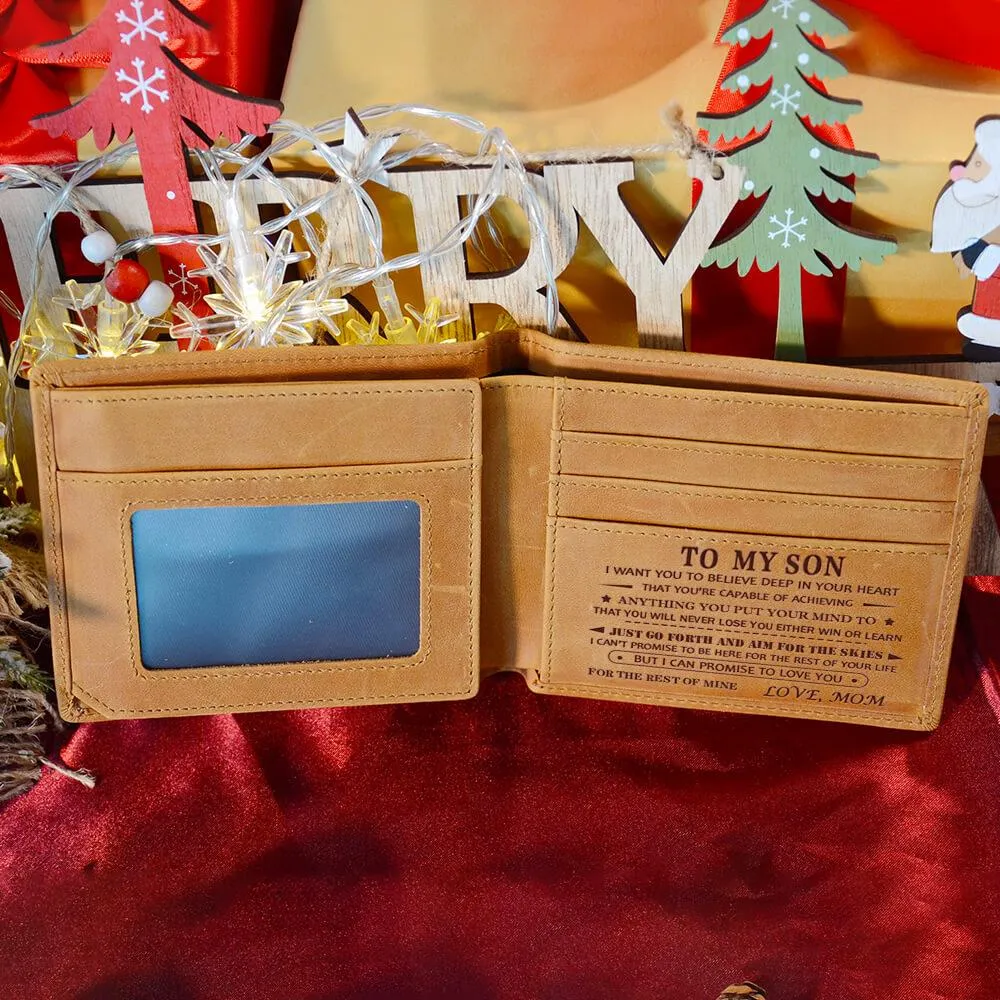 Mom to Son Gifts, Engraved Leather Wallets for Son
