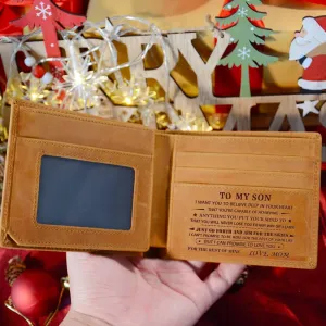 Mom to Son Gifts, Engraved Leather Wallets for Son