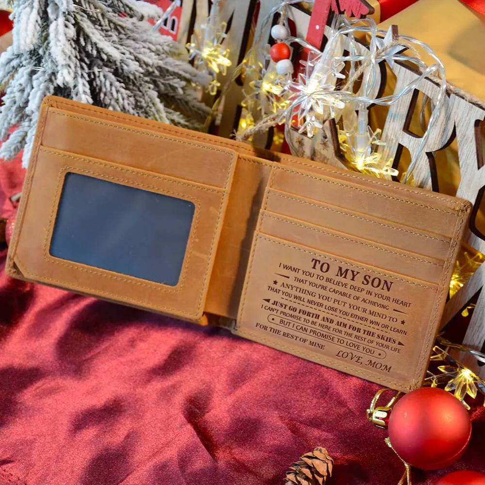 Mom to Son Gifts, Engraved Leather Wallets for Son