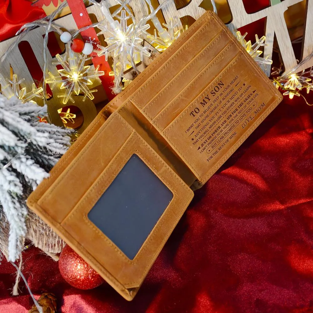Mom to Son Gifts, Engraved Leather Wallets for Son