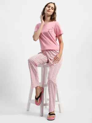 mSECRET Typography Pink Two Piece Nightsuit