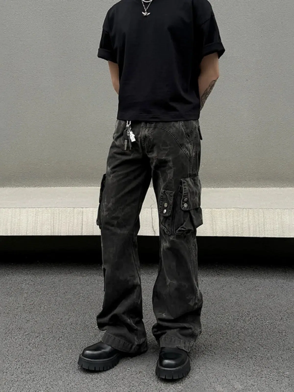 Multi-pocket Camouflage Straight-leg Jeans