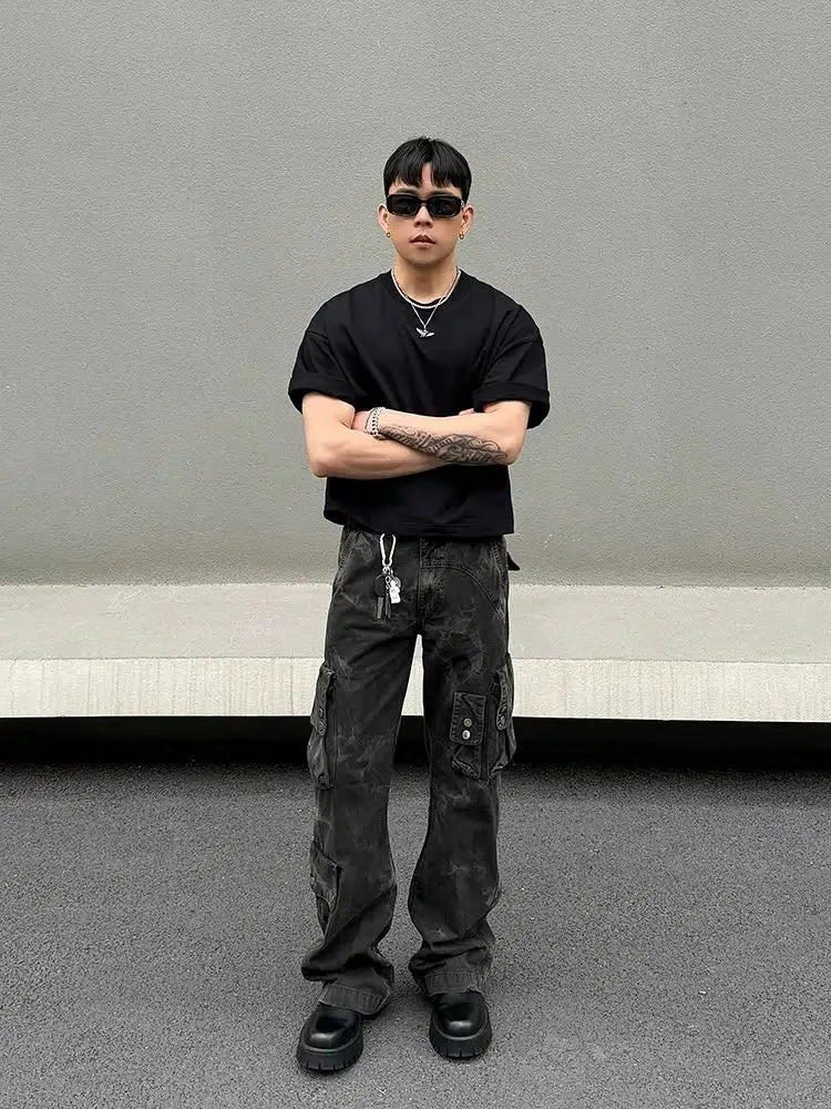 Multi-pocket Camouflage Straight-leg Jeans