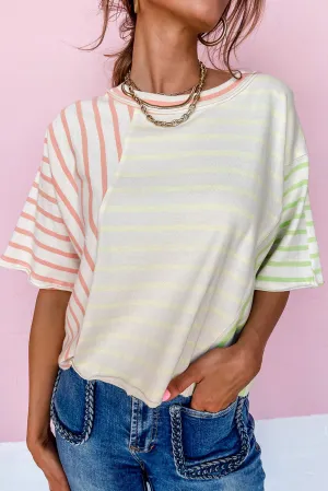 Multicolour Striped Patchwork Relaxed T Shirt