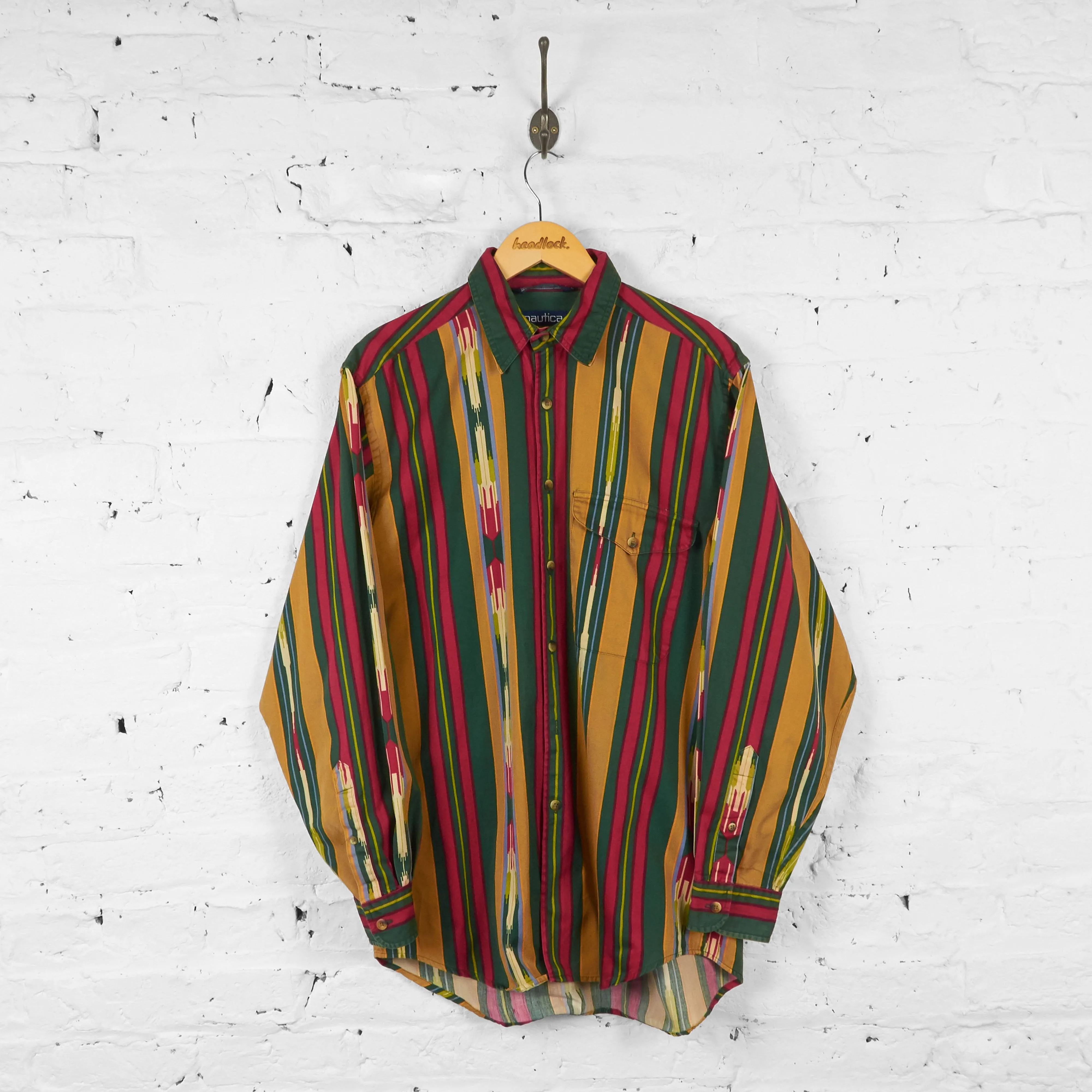 Nautica Striped Western Shirt - Red/Green - M