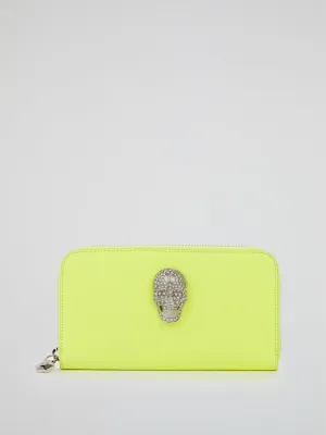 Neon Yellow Crystal Skull Continental Wallet