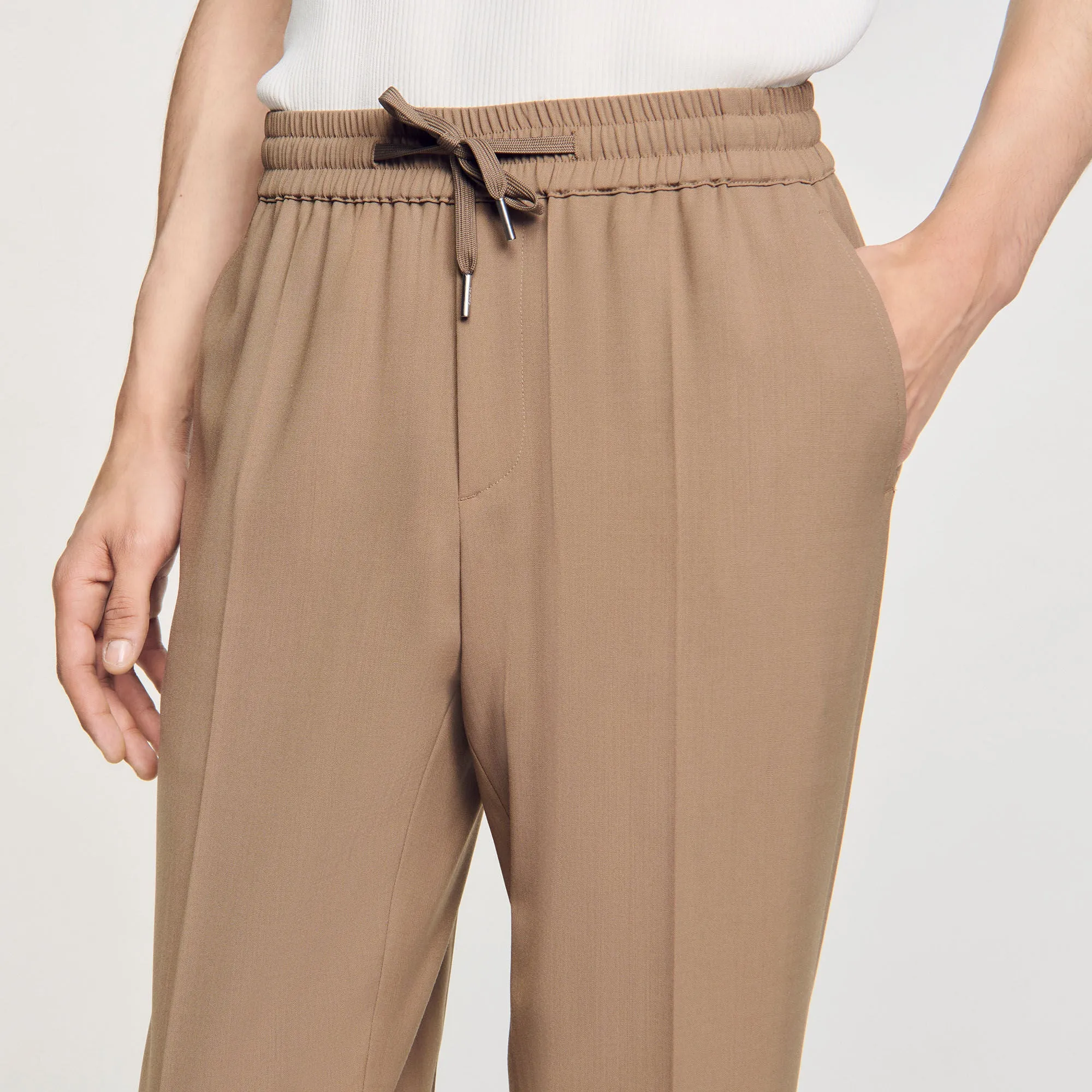 New Alpha Elasticated Straight-Leg Trousers Dark Sand