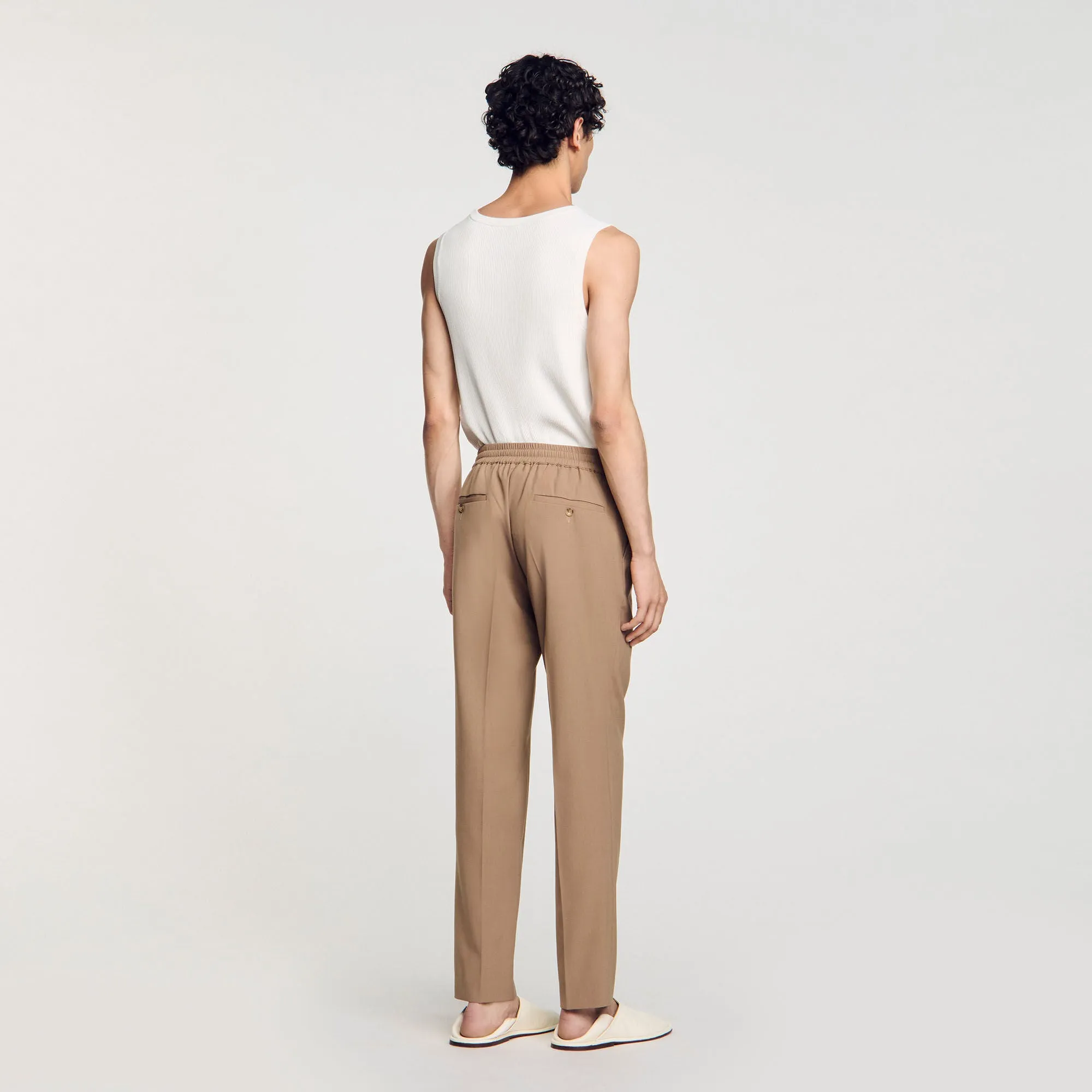 New Alpha Elasticated Straight-Leg Trousers Dark Sand