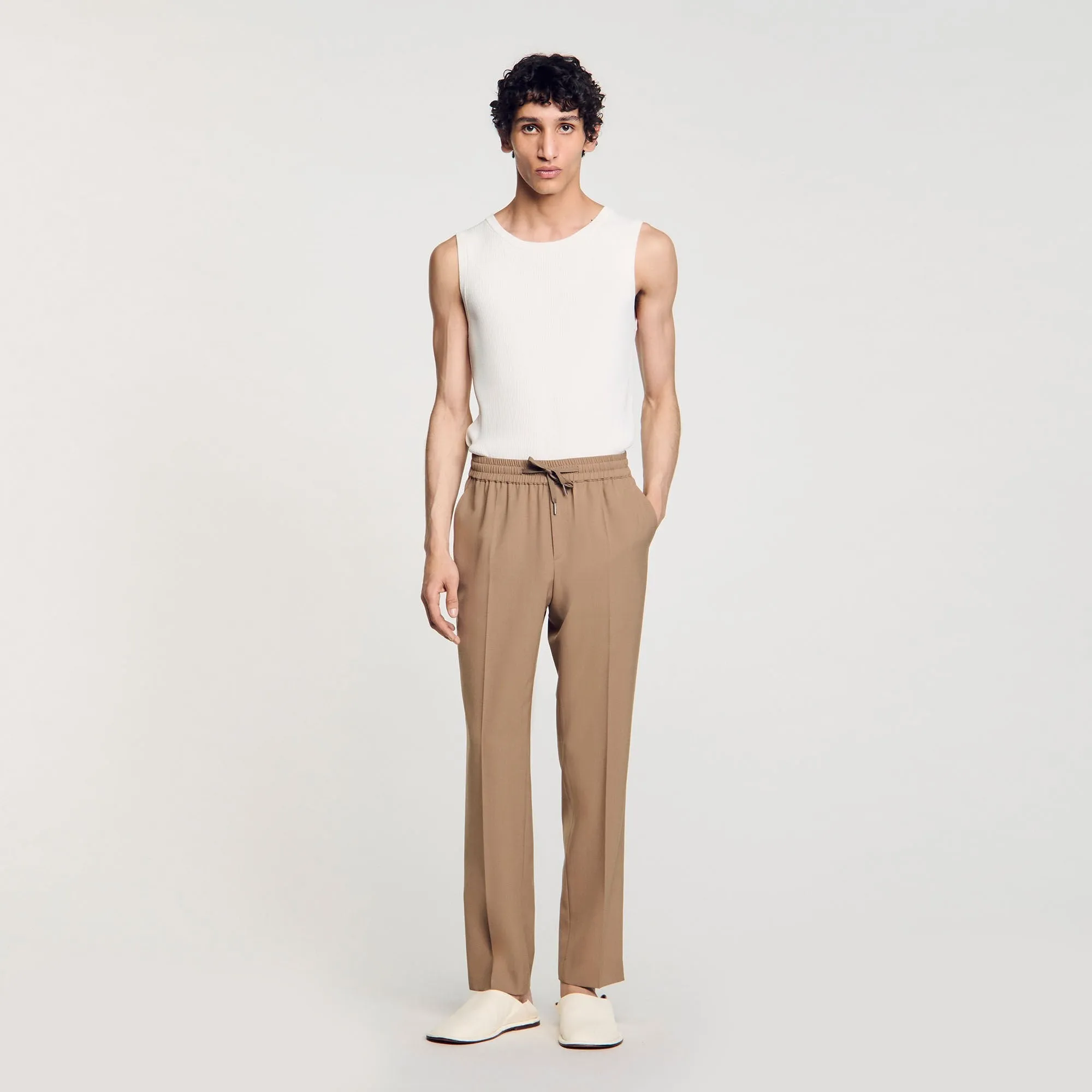 New Alpha Elasticated Straight-Leg Trousers Dark Sand