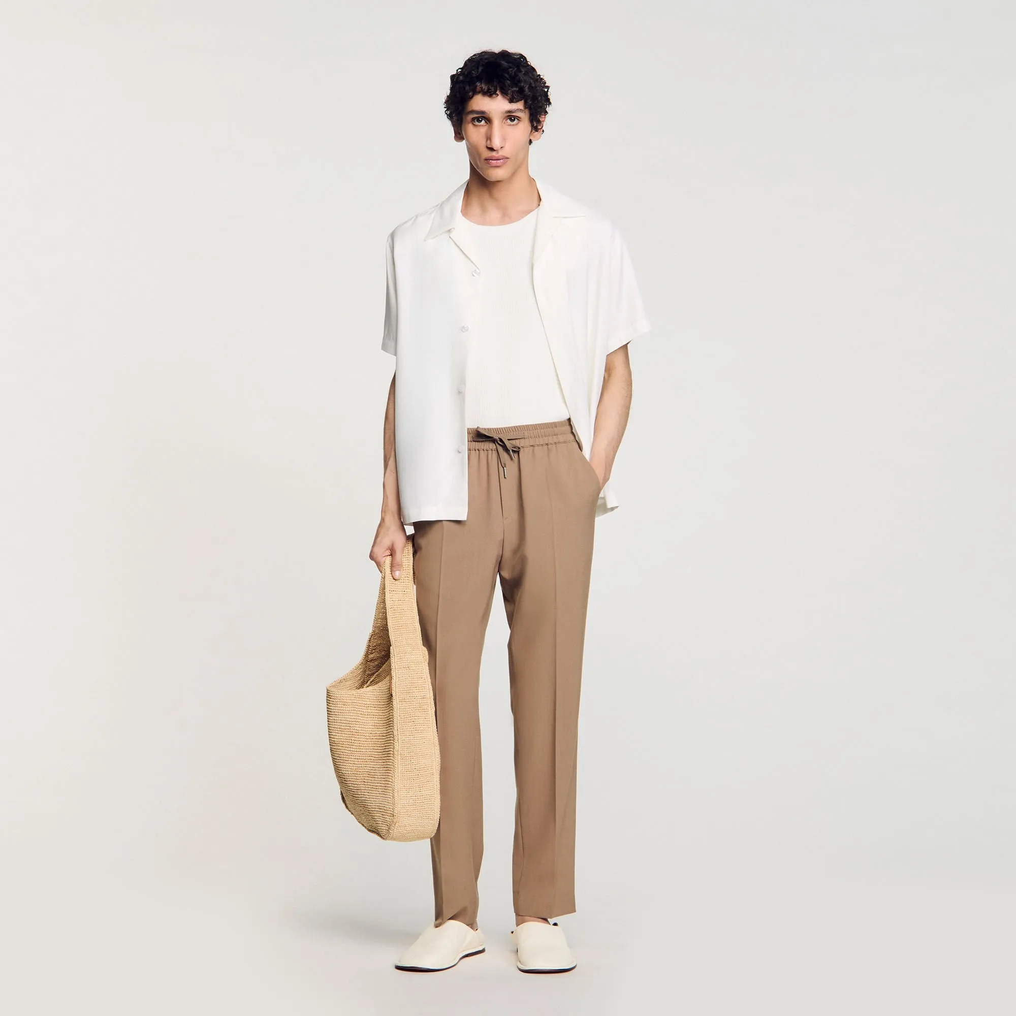 New Alpha Elasticated Straight-Leg Trousers Dark Sand