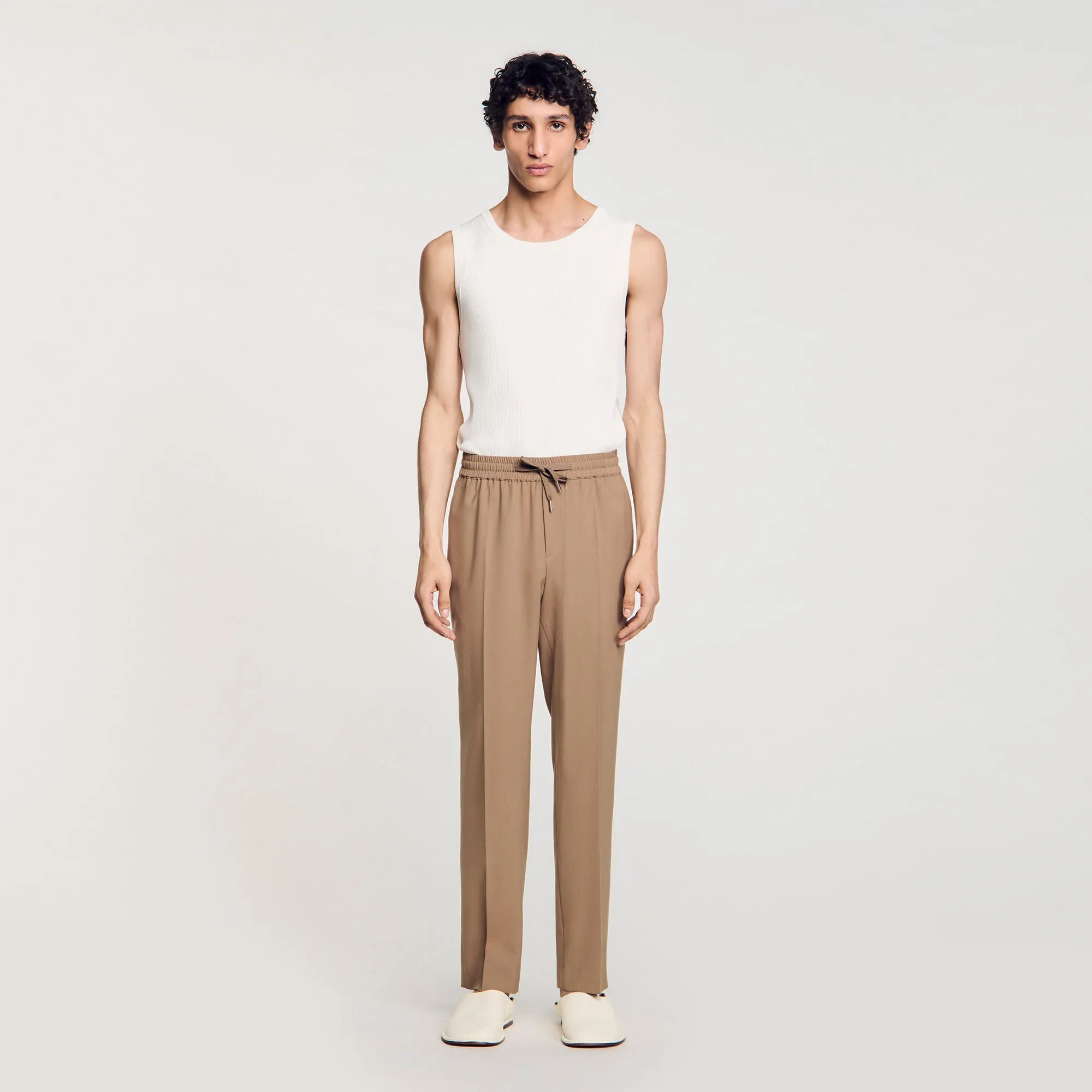 New Alpha Elasticated Straight-Leg Trousers Dark Sand