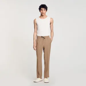 New Alpha Elasticated Straight-Leg Trousers Dark Sand